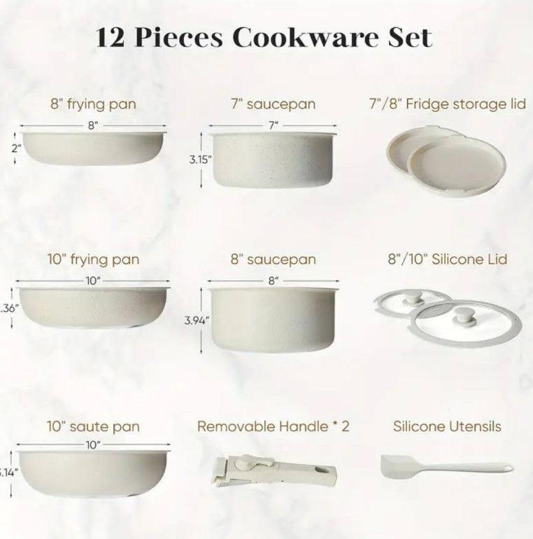 Set de Cocina 12 Piezas - Mango Desmontable